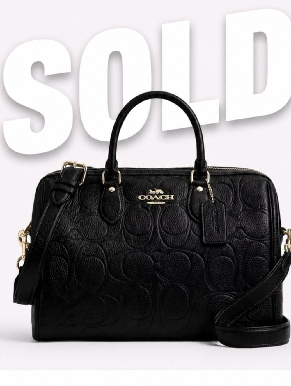 Coach Black Embossed Leather Satchel Large Rowan FIRM